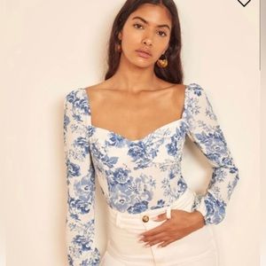 Reformation Reign Top Long Sleeve Floral Print Shirt Size 2